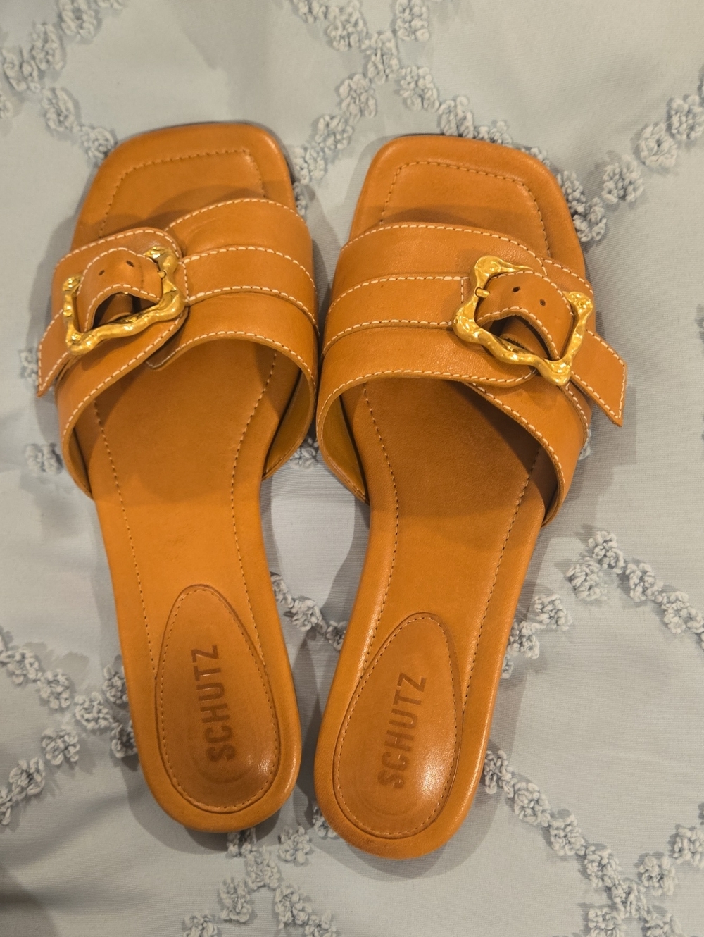 SCHUTZ Buckle Slide Sandals in Orange